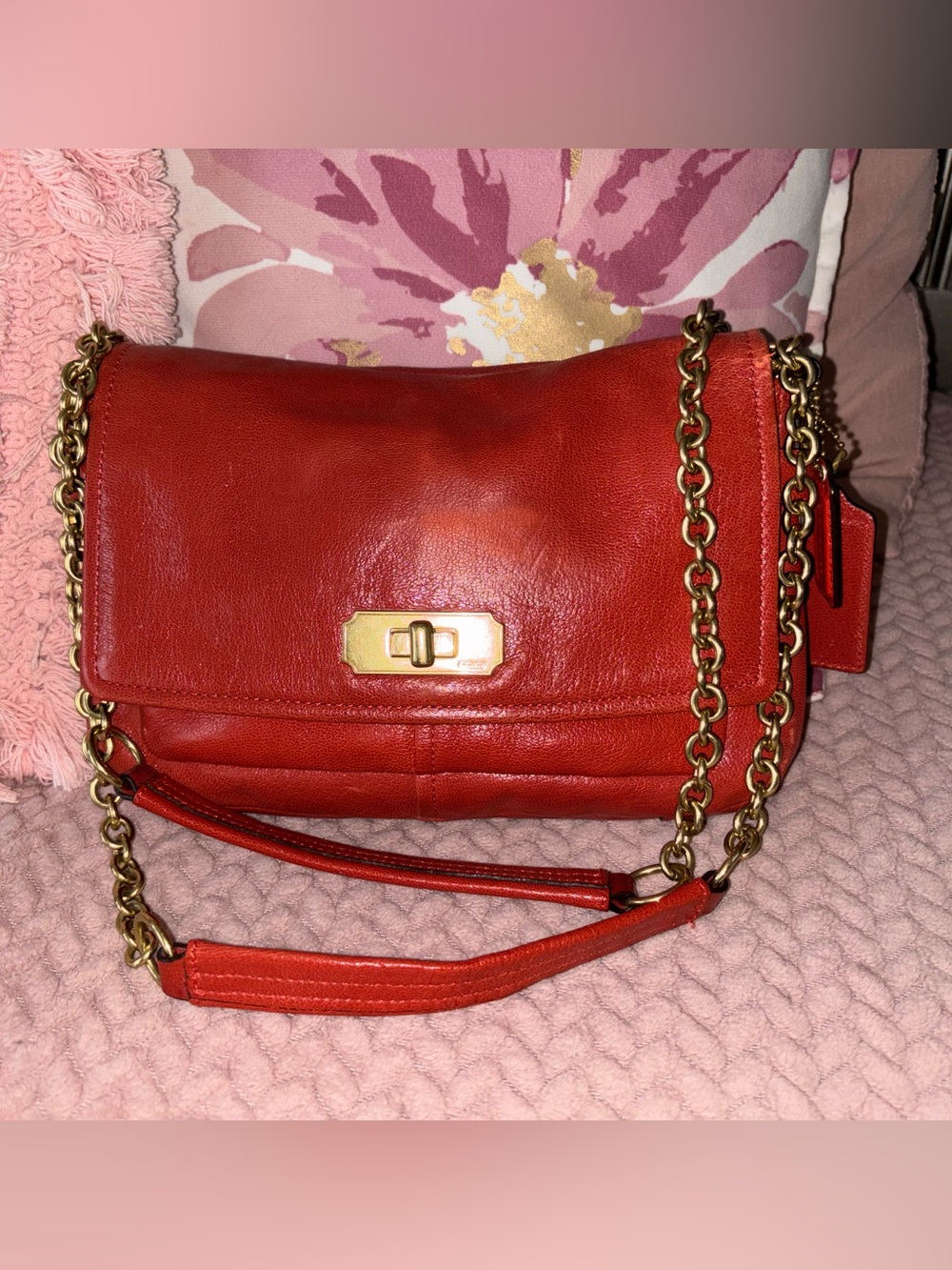 Coach Chelsea Leather Shoulder Bag with Gold Chain Strap